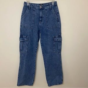 Simple Society High Rise Blue Denim Wash Cargo Jeans Junior’s Size 9/29